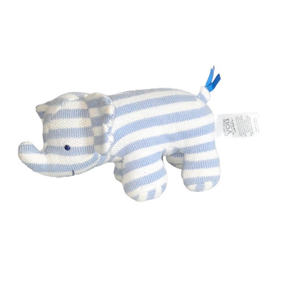 2016 Just One You Carter's Blue White Striped Elephant Rattle Plush Lovey Toy 7"